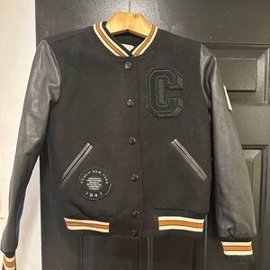 Coach Black Bomber Jacket with leather Sleeves
